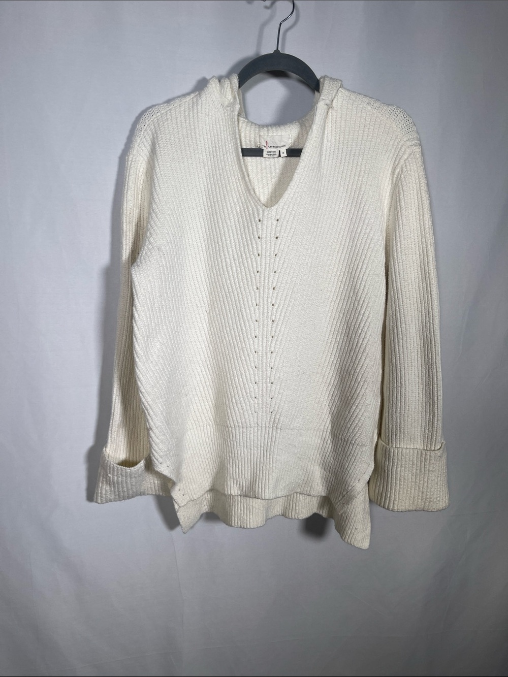 ANTHROPOLOGIE WOMENS WHITE HOODED SWEATER XS